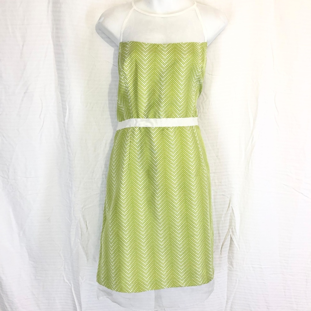J TAYLOR Green & White Illusion Neck Dress ~sz 14